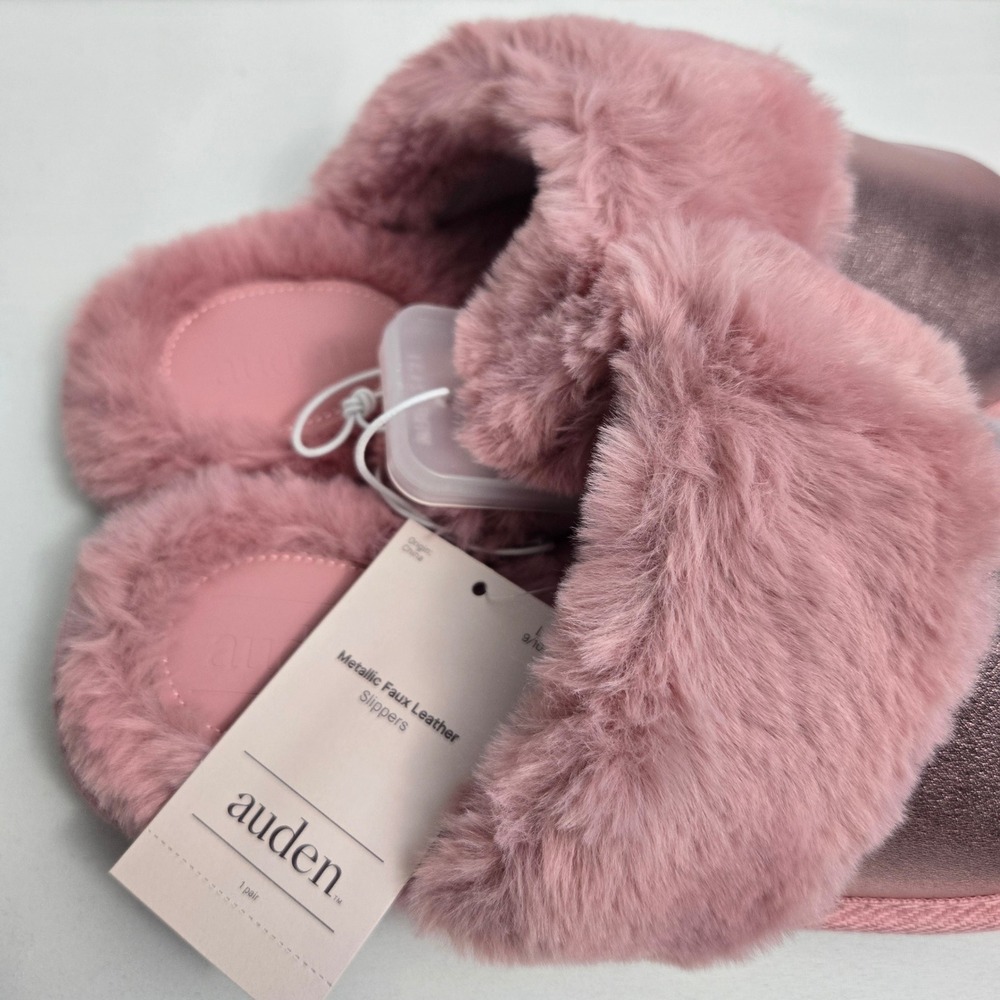 Auden Metallic Fuzzy Slides Slippers‎ Pink Rae L 9/10 - Picture 5 of 7